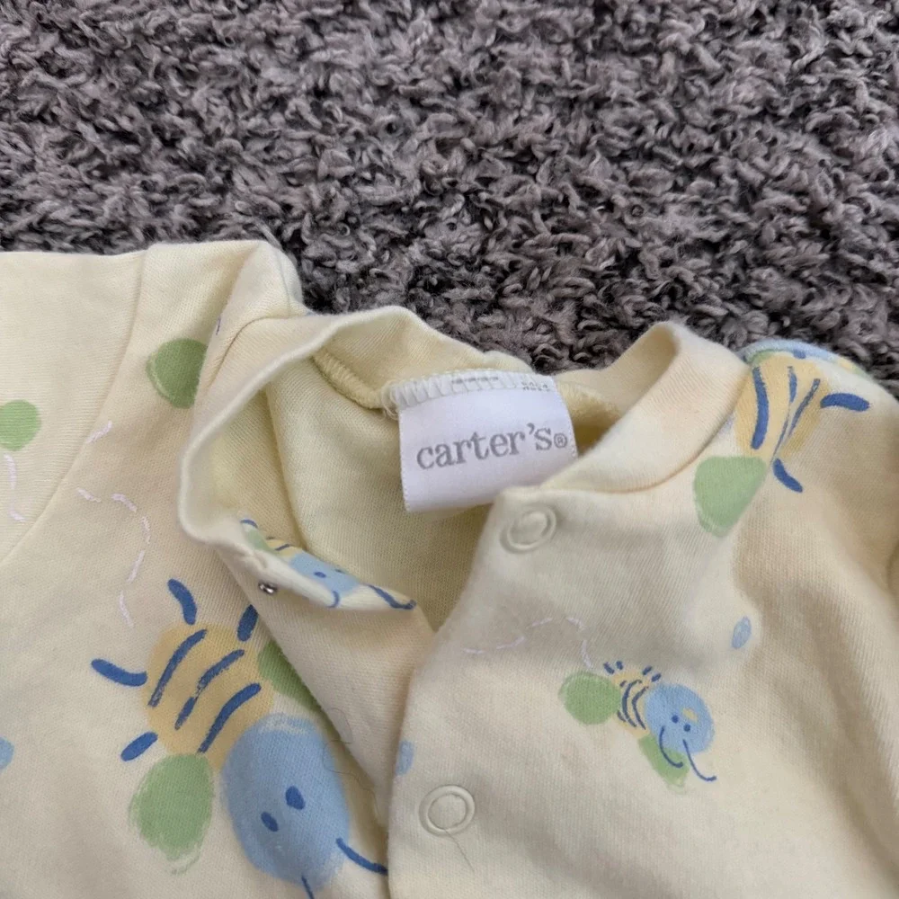 Vintage Carters Newborn Bumblebee Footed Sleeper Yellow Snap Front Romper NB